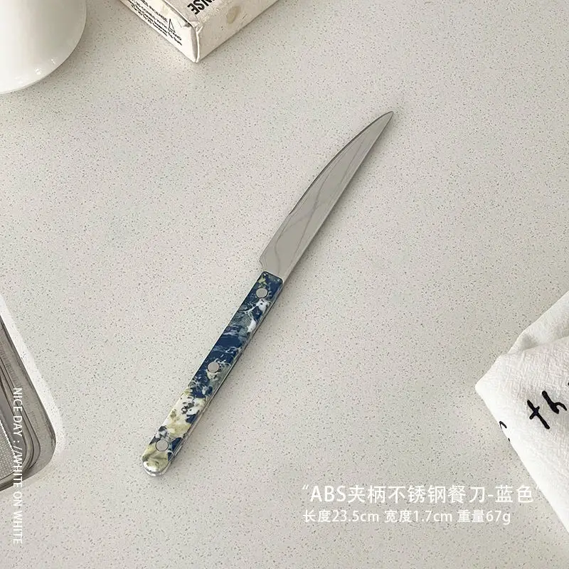 Beautiful 304 Stainless Steel Tableware Set Peacock Blue Clip Handle Cutlery Breakfast Dinner Top Items Cake Shovel Steak Knife