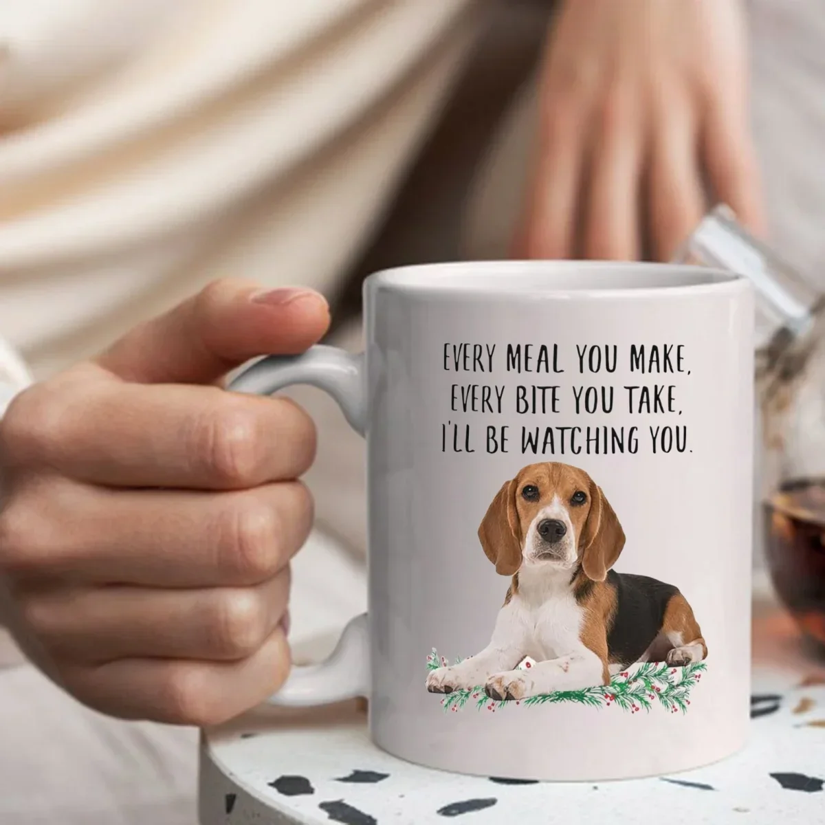 Beagle Ceramic Mug, Coffee Mug, Birthday and Christmas Gifts, White, 11 oz