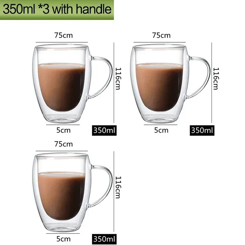 350ML Double Wall Glass Cup Transparent Handmade Heat Resistant Tea Drink Cups Whisky Beer Coffee Mugs Drinkware Reusable Tool