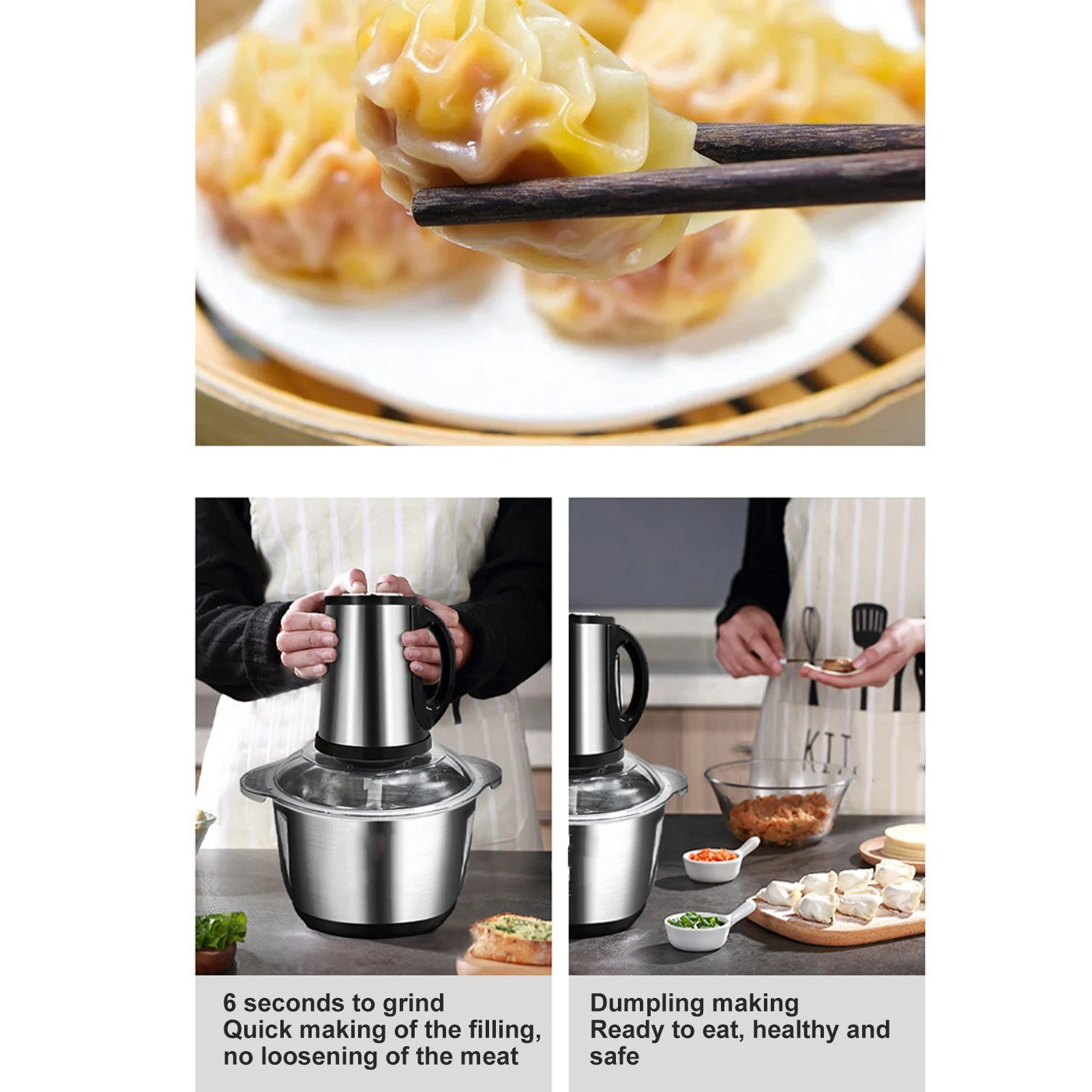 Food Processor Stainless Steel 5L High Capacity with 5 Blades Electric Food Chopper for Meat Vegetable