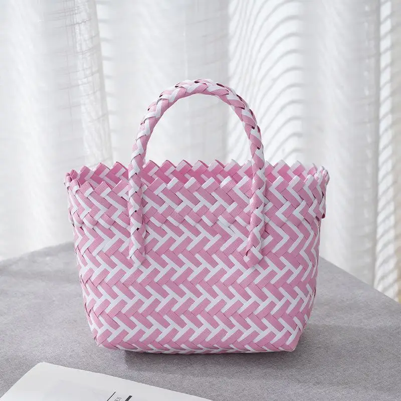 Plastic Woven Tote Bag Small Handmade Woven Carrying Basket Handmade Woven Basket