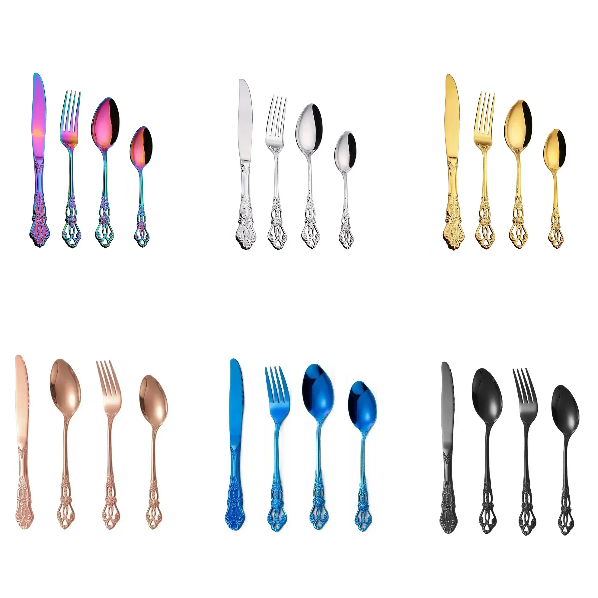 Golden Stainless Steel Cutlery Set Royal European Spoon Fork Complete Tableware Retro Design Dishwasher Safe Elegant Flatware