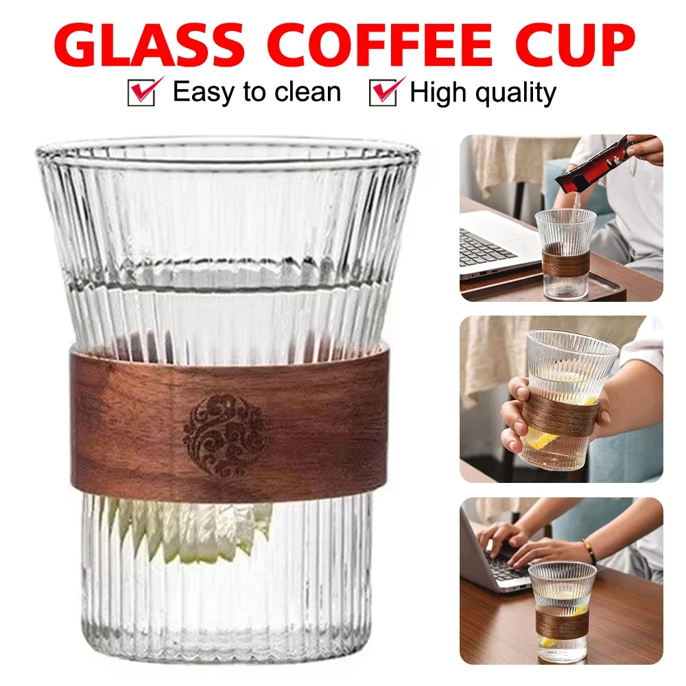 300ml Glass Coffee Cup Drinking Glasses Ribbed Glassware Iced Coffee Cup Bar Accessories for Beer Smoothie Whiskey Cocktail