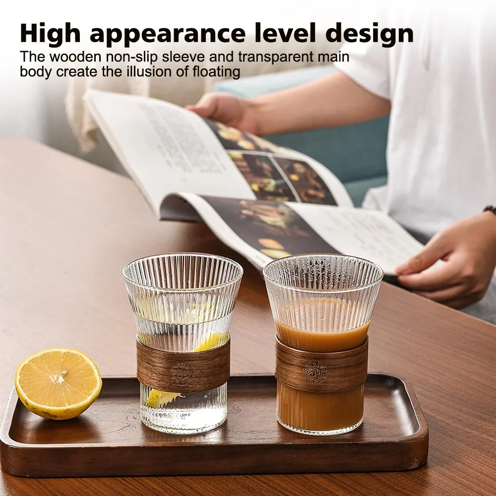300ml Glass Coffee Cup Drinking Glasses Ribbed Glassware Iced Coffee Cup Bar Accessories for Beer Smoothie Whiskey Cocktail