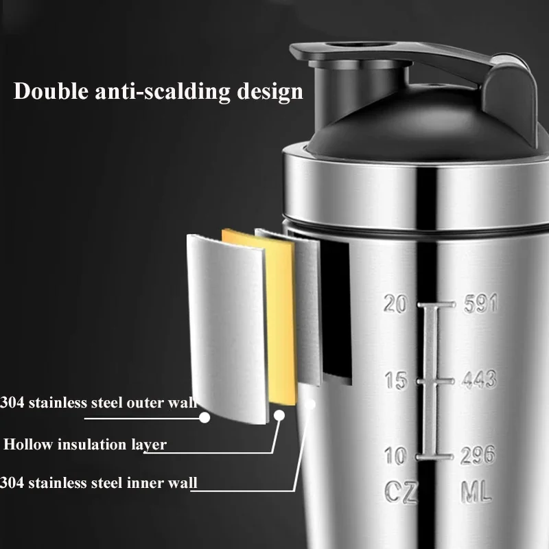 Stainless Steel Protein Shaker Cup Portable Fitness Sports Mug Nutrition Shakers Cup Water Bottles Water Cup Portable Shakers