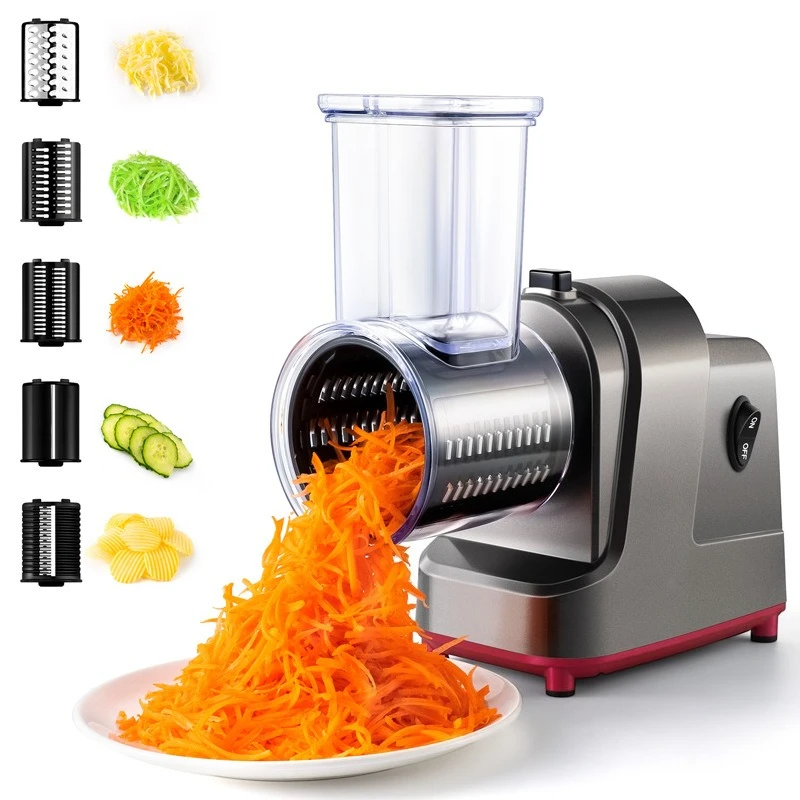 5-in-1 Electric Food Processor:  Vegetable Slicer, Shredder, Potato Cutter & Cheese Grater with 5 Blades for Home & Commercial