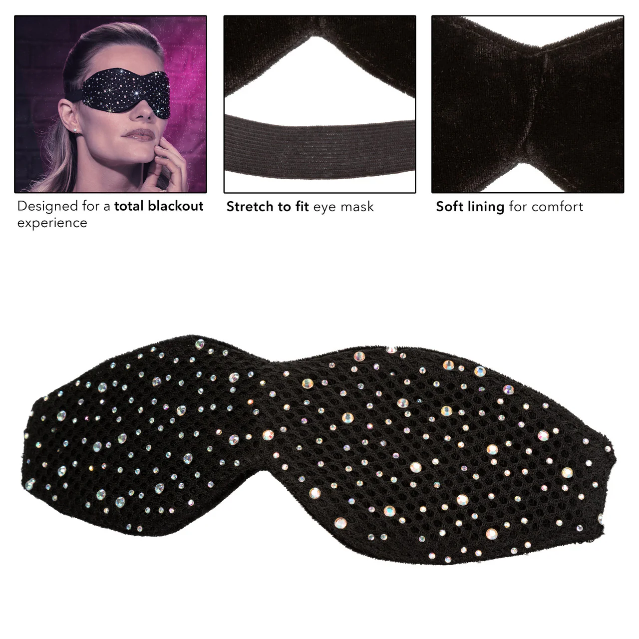 Radiance BLACKOUT EYE MASK Black Blindfold with Sparkling Rhinestones