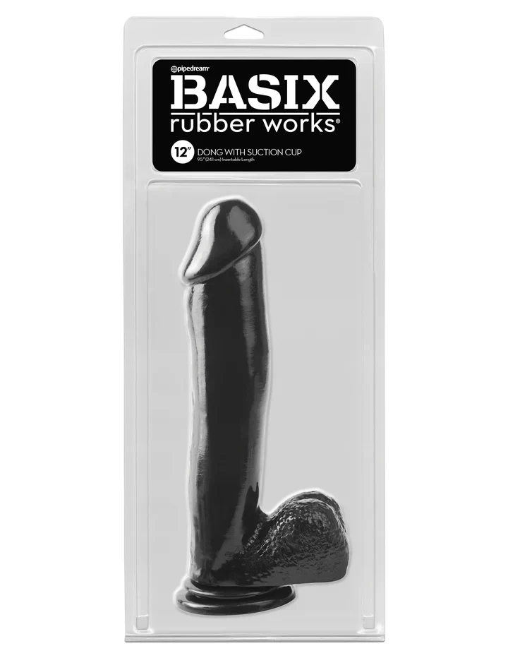 12 inch Dong with Suction Cup Mount Base Black Realistic Dildo