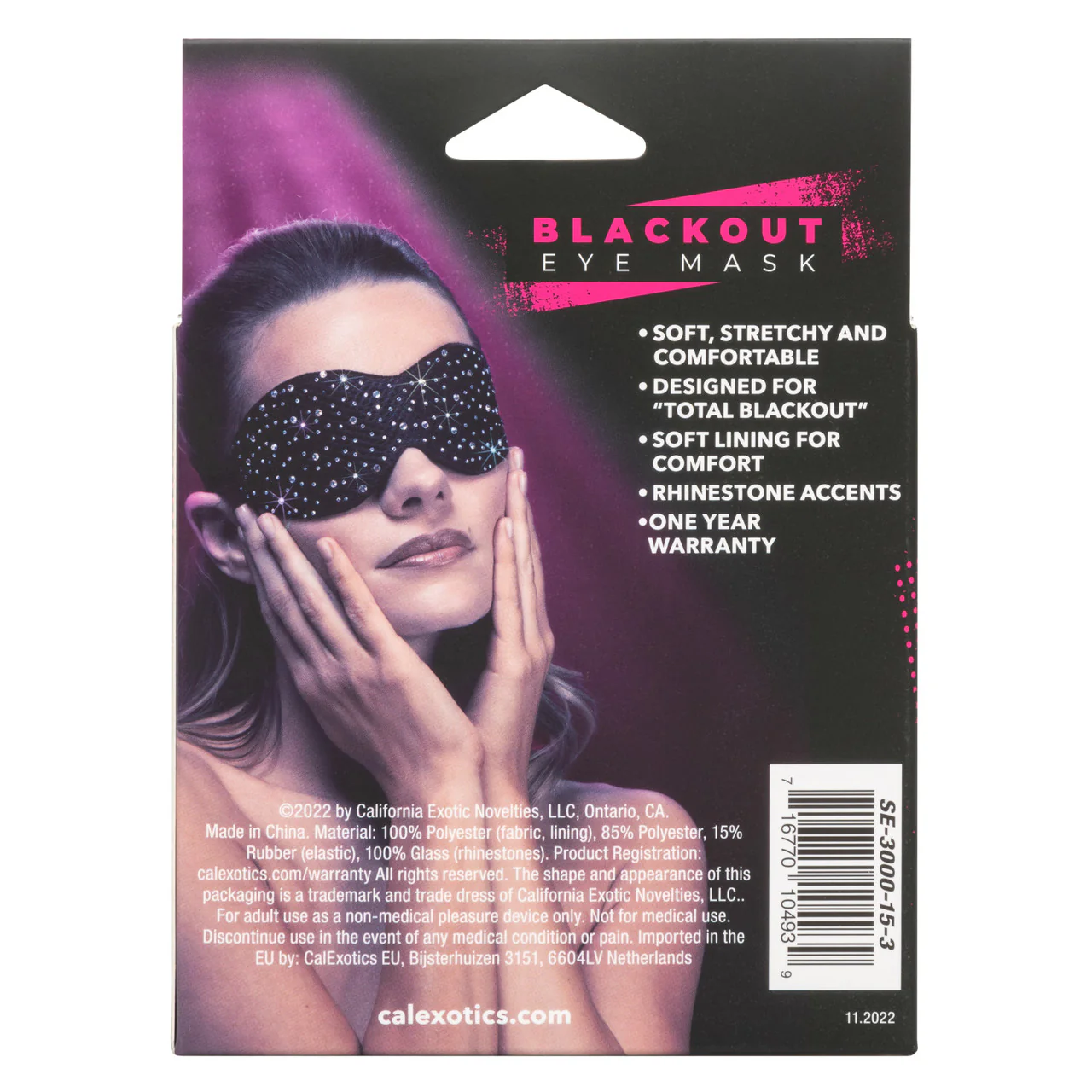 Radiance BLACKOUT EYE MASK Black Blindfold with Sparkling Rhinestones
