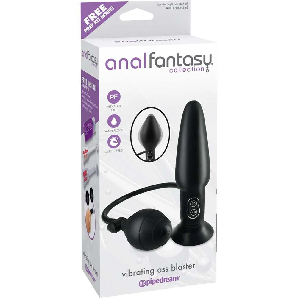 Pipedream Anal Fantasy Collection Inflatable Vibrating Ass Blaster with Suction Cup 6.75 inch Black
