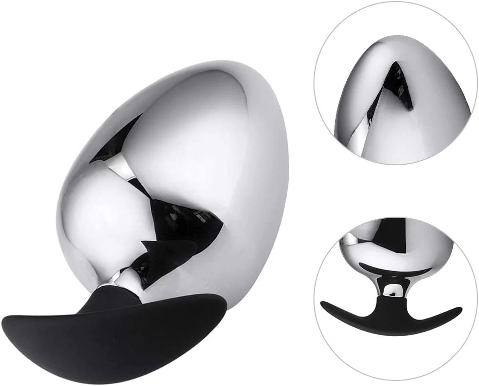 JOYGASMS Large Massive Solid Metal Wearable Butt Plug with Black Wide Silicone Base