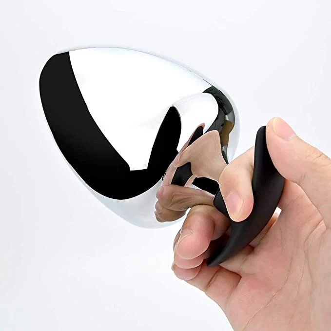 JOYGASMS Large Massive Solid Metal Wearable Butt Plug with Black Wide Silicone Base