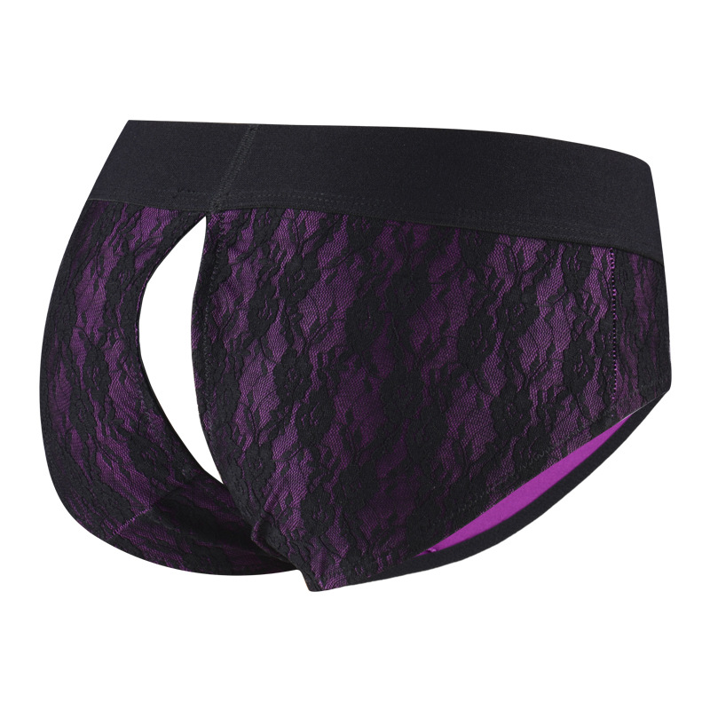Fun lingerie: lace-up wearable pants, sexy open-front design, adjustable ring, removable fake penis, adult novelty item.