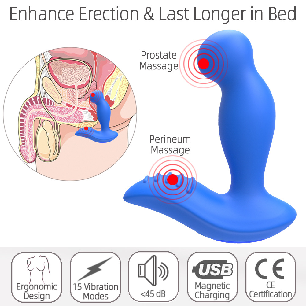 Male prostate exercise device, anal plug with dual-head vibration feature