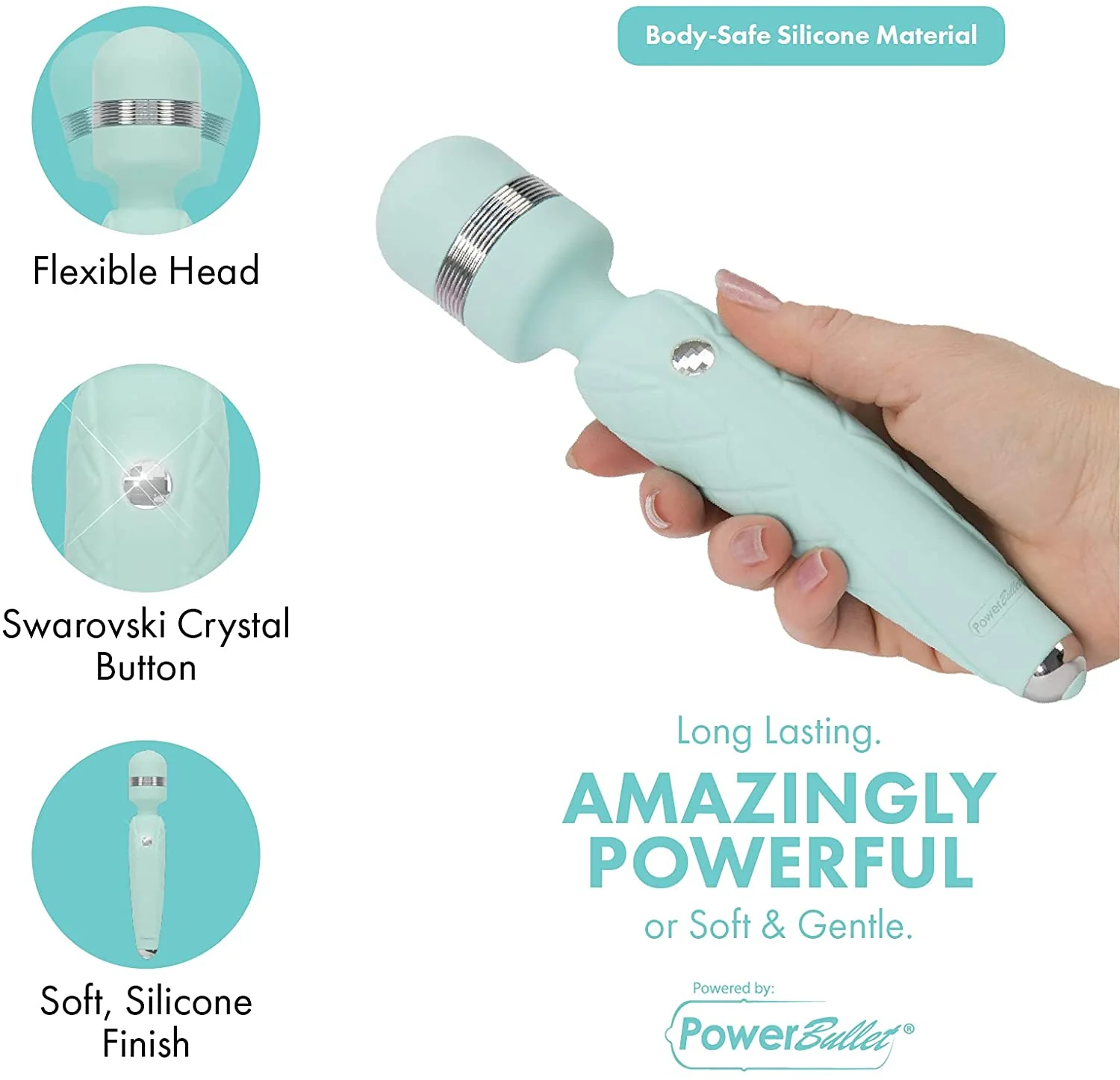 Pillow Talk CHEEKY Rechargeable Powerful Body Wand Massager with Swarovski Crystal