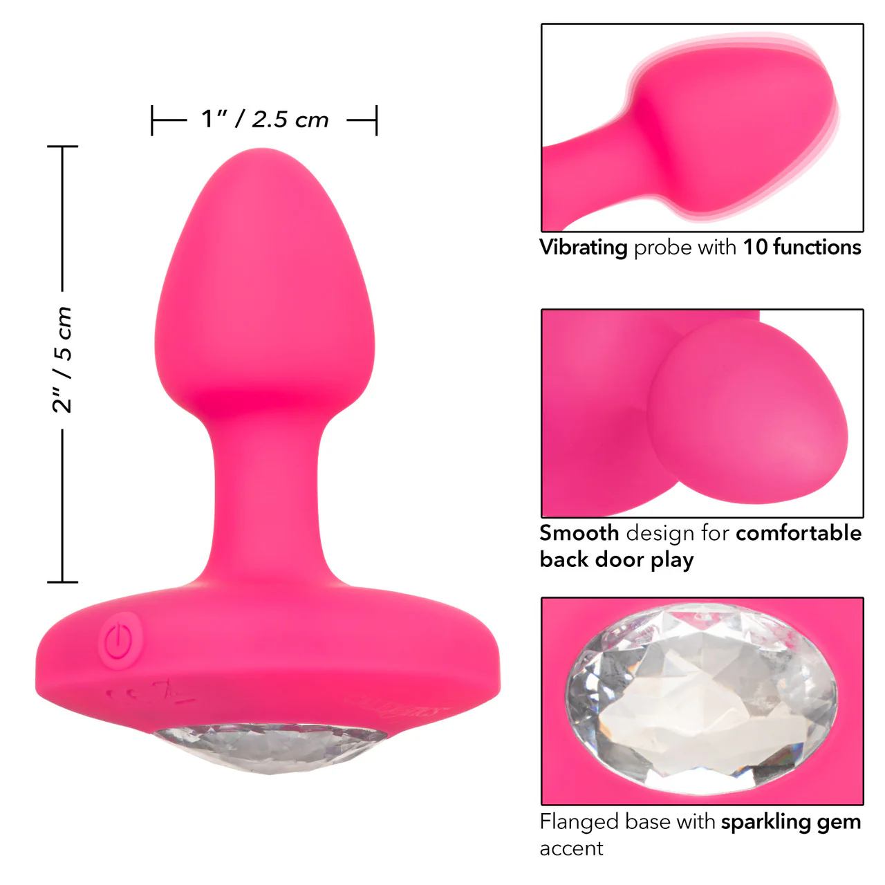 Calexotics CHEEKY GEMS Small Rechargeable Vibrating Butt Plug Pink