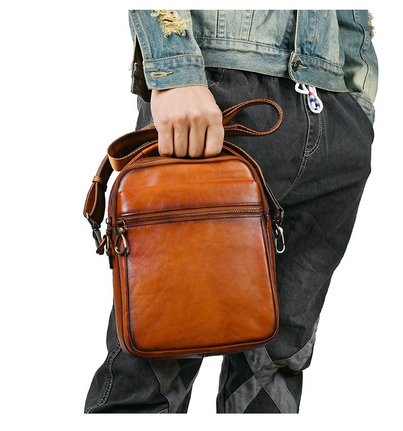 Vintage Leather Square Crossbody Bag for Men