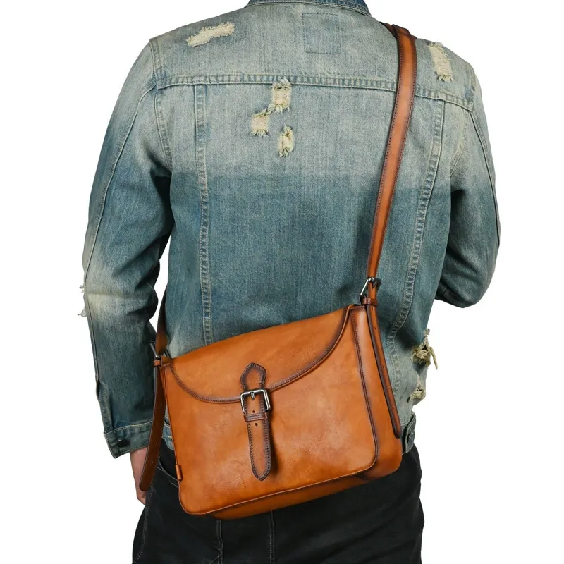 Vintage Leather Buckle-Flap Shoulder Bag
