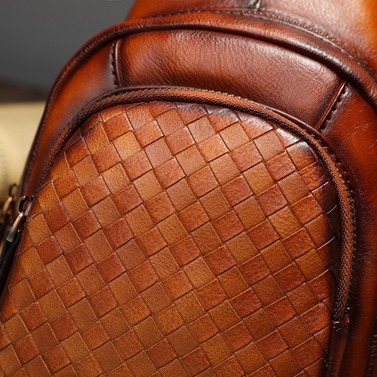 Vintage Woven Leather Crossbody Sling Bag