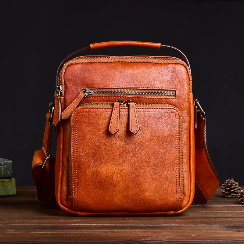 Retro Vintage Full-Grain Leather Square Crossbody Bag