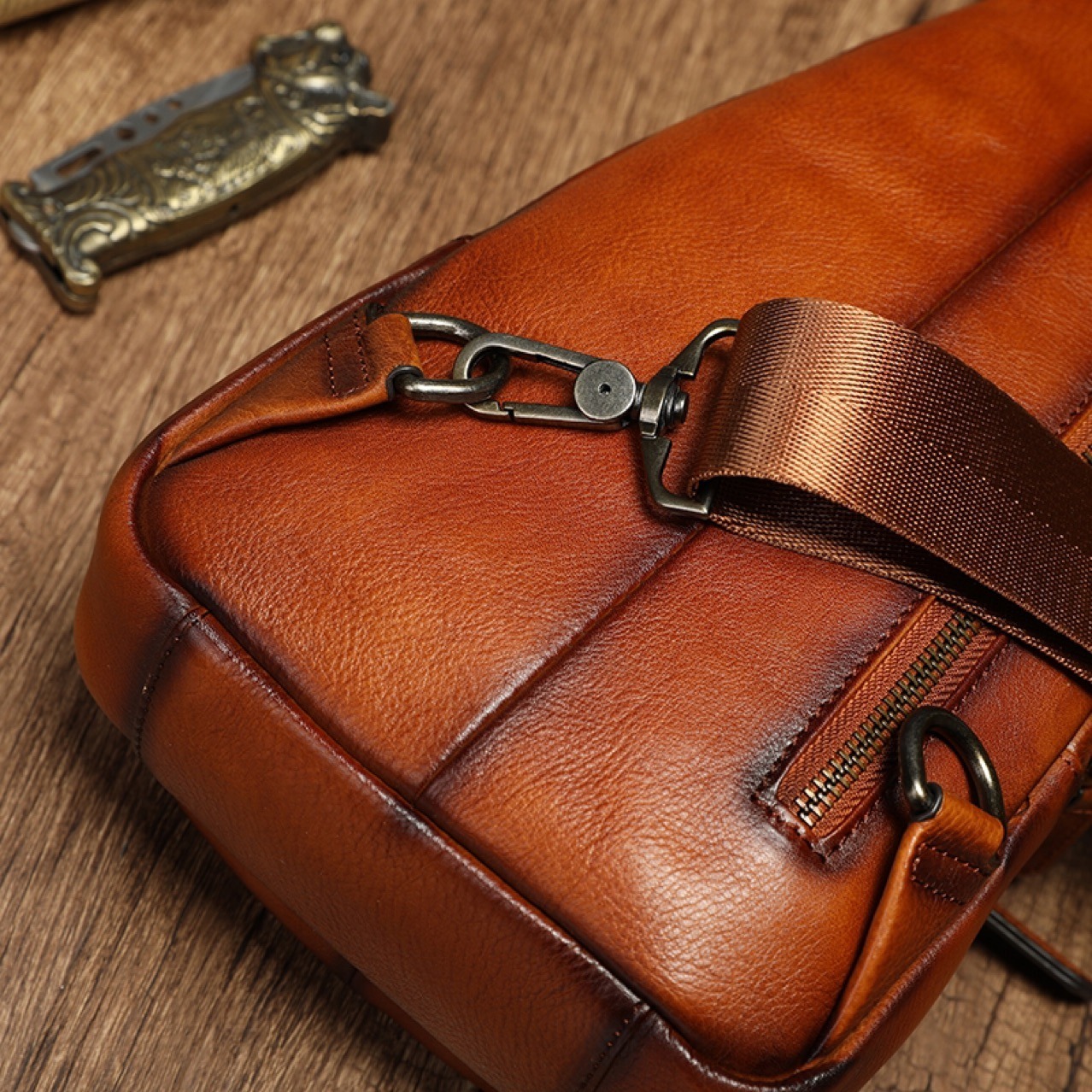 Vintage Woven Leather Crossbody Sling Bag