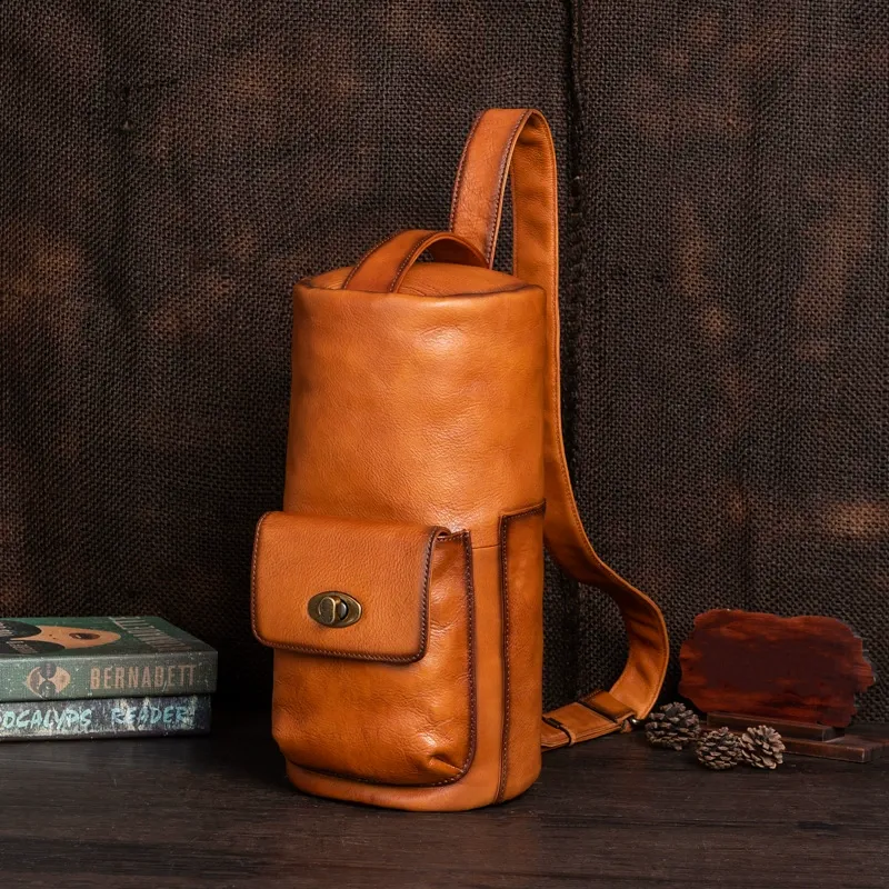Vintage Full-Grain Leather Cylinder Sling Bag