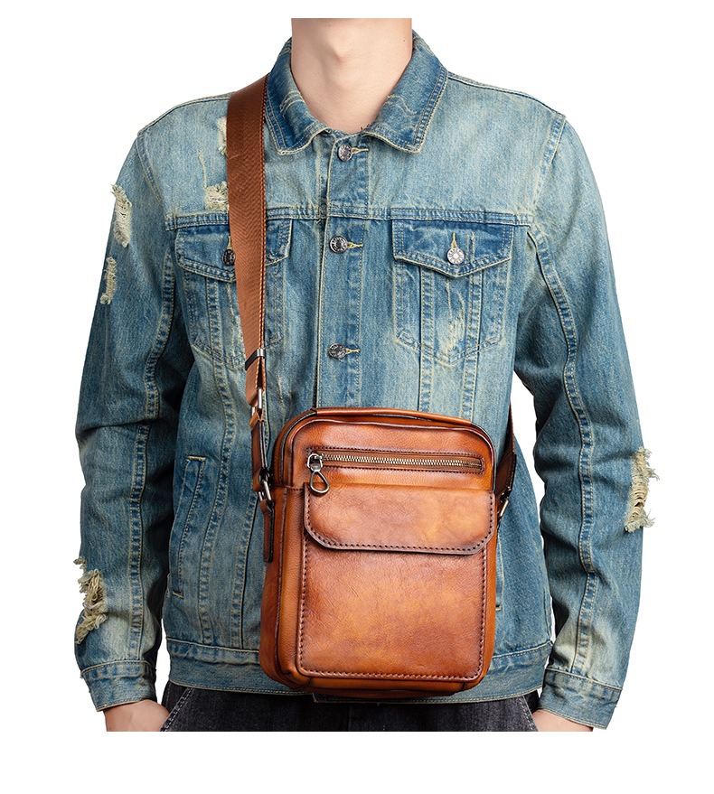 Retro Vintage Full-Grain Leather Square Crossbody Bag