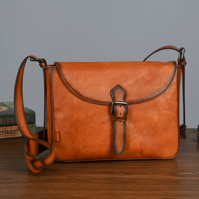 Vintage Leather Buckle-Flap Shoulder Bag