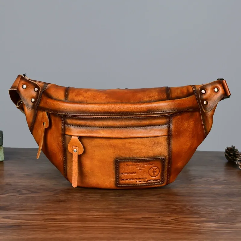 Vintage Full-Grain Leather Crossbody Waist Bag