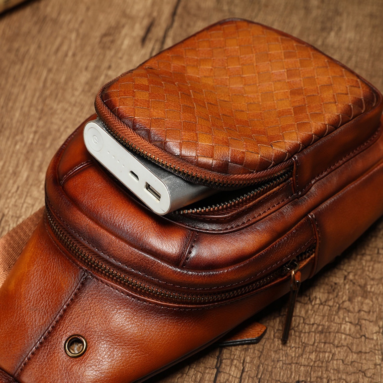 Vintage Woven Leather Crossbody Sling Bag