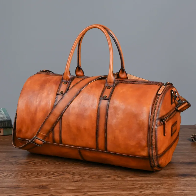 Full-Grain Vintage Leather Travel Duffel Bag