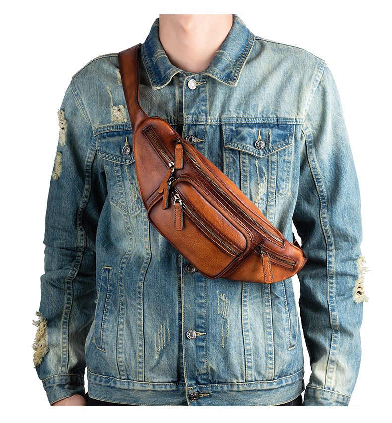 Vintage Full-Grain Leather Multi-Pocket Waist Bag