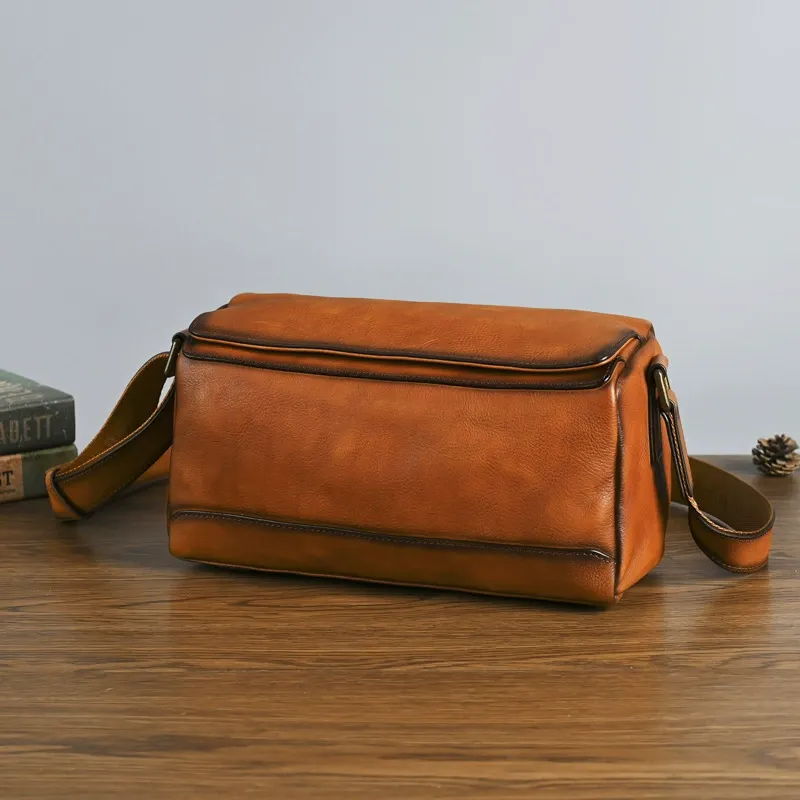Vintage Leather Rectangular Crossbody Bag