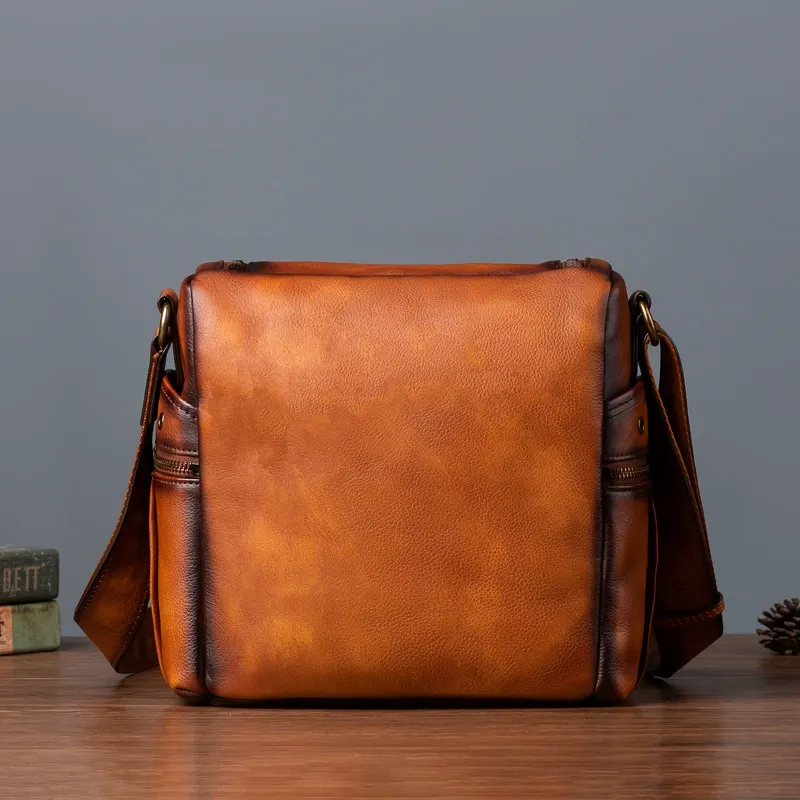 Vintage Full-Grain Leather Square Crossbody Bag