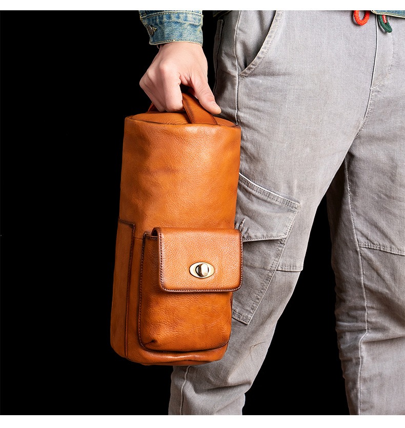 Vintage Full-Grain Leather Cylinder Sling Bag