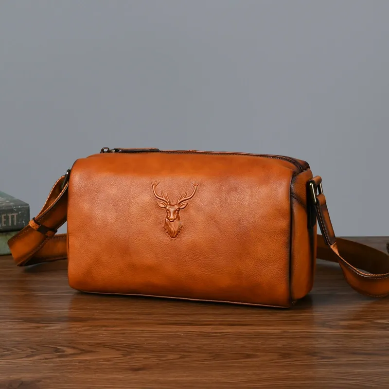 Vintage Leather Deer Head Crossbody Bag