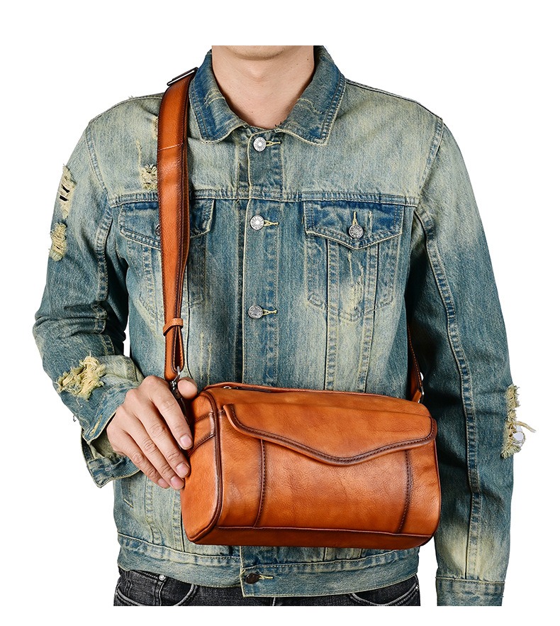 Vintage Full-Grain Leather Vertical Crossbody Bag
