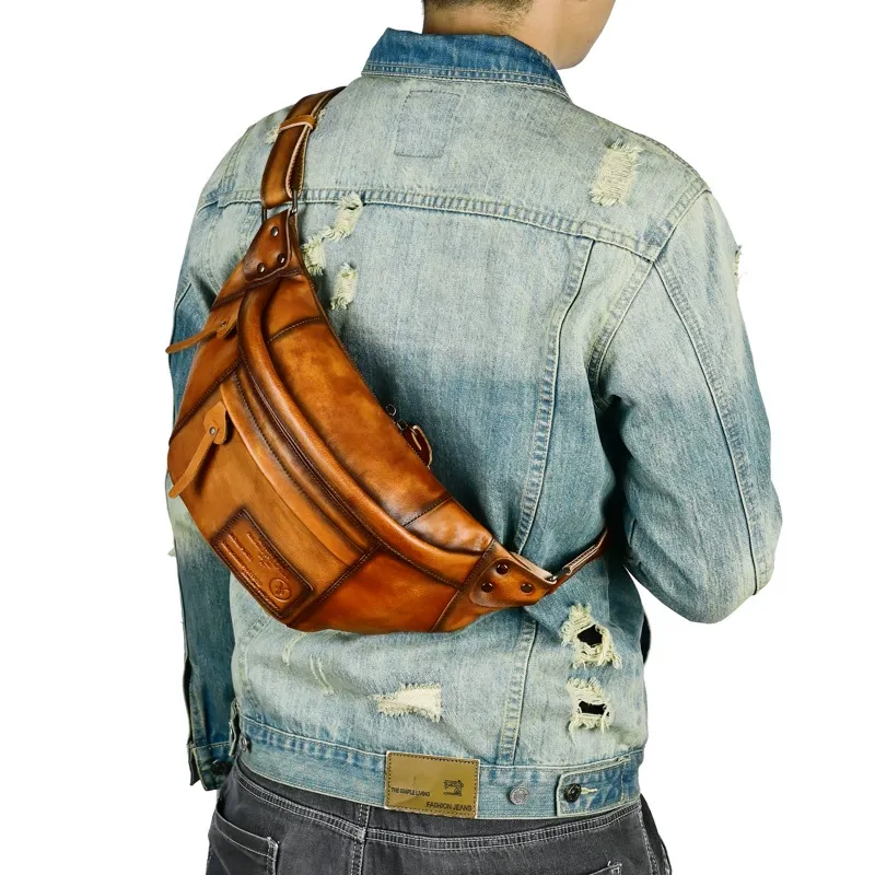Vintage Full-Grain Leather Crossbody Waist Bag