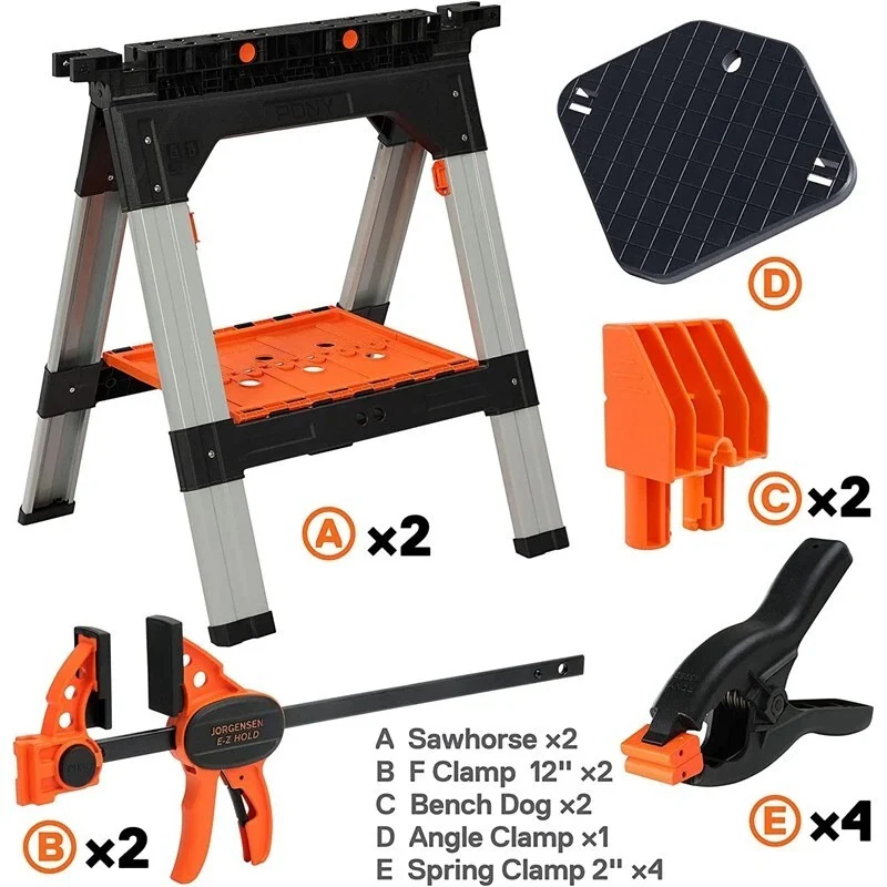 2-Pack Clamping Sawhorses, 1200 LBS Load Capacity