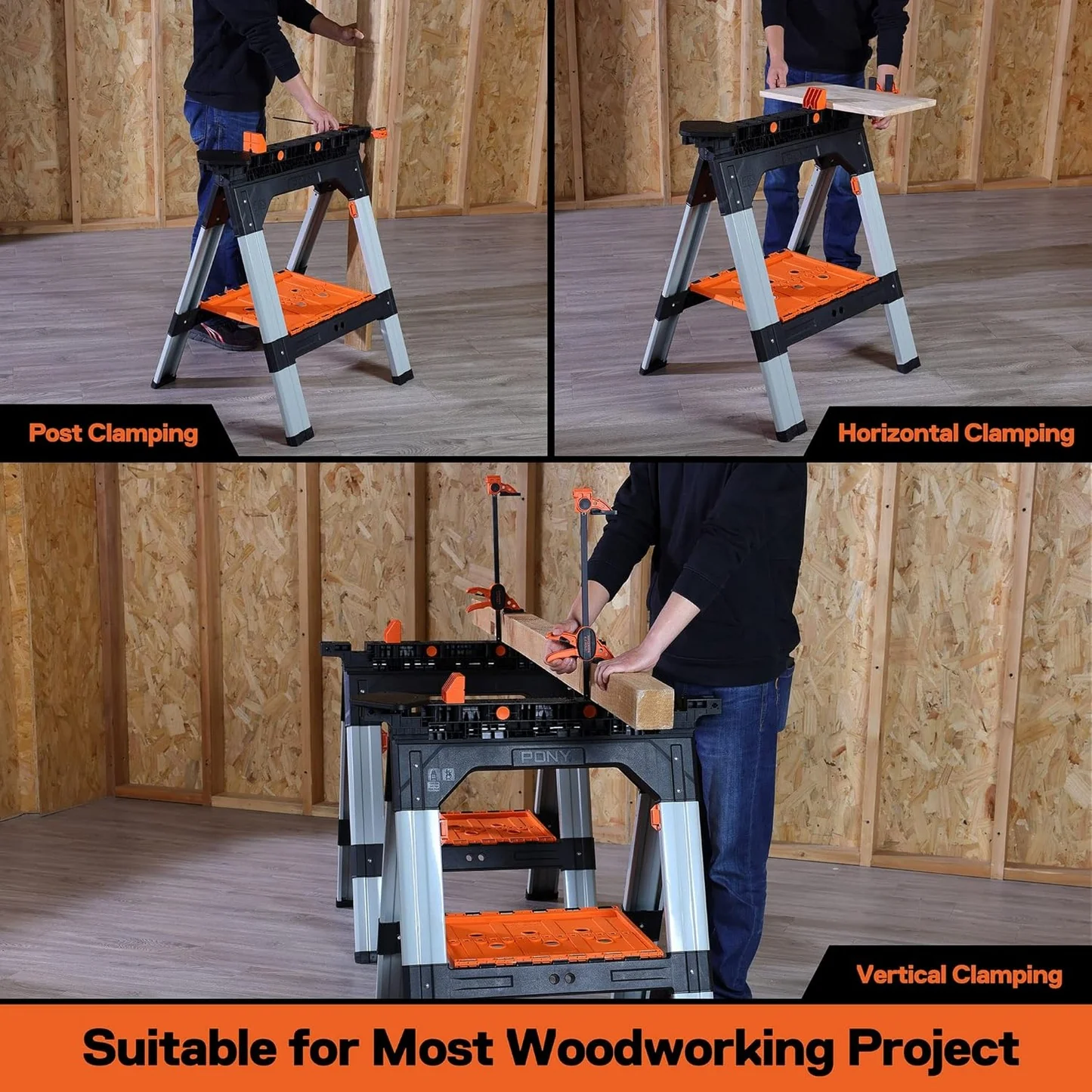 2-Pack Clamping Sawhorses, 1200 LBS Load Capacity