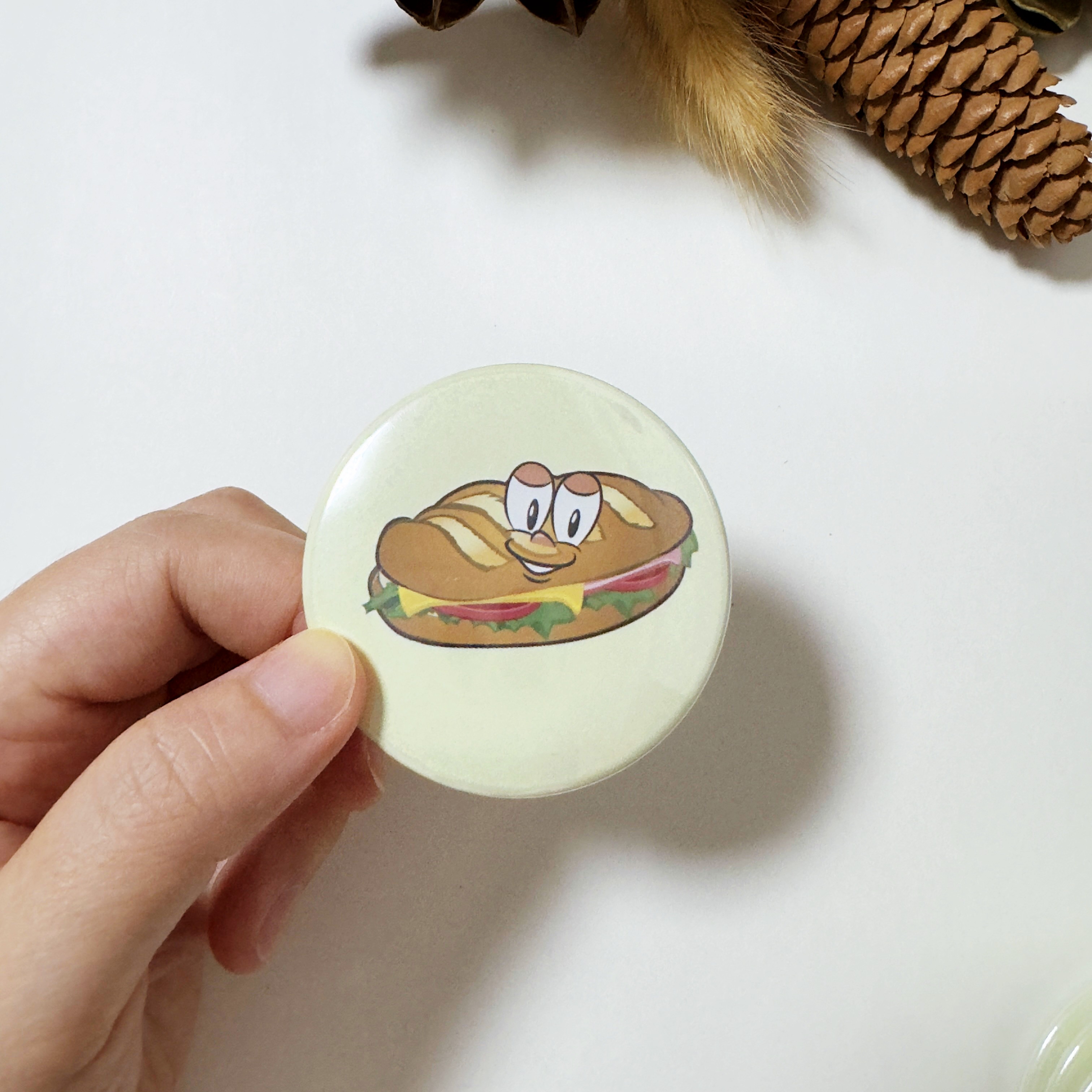 Baguette Sandwich Button Fridge Magnet
