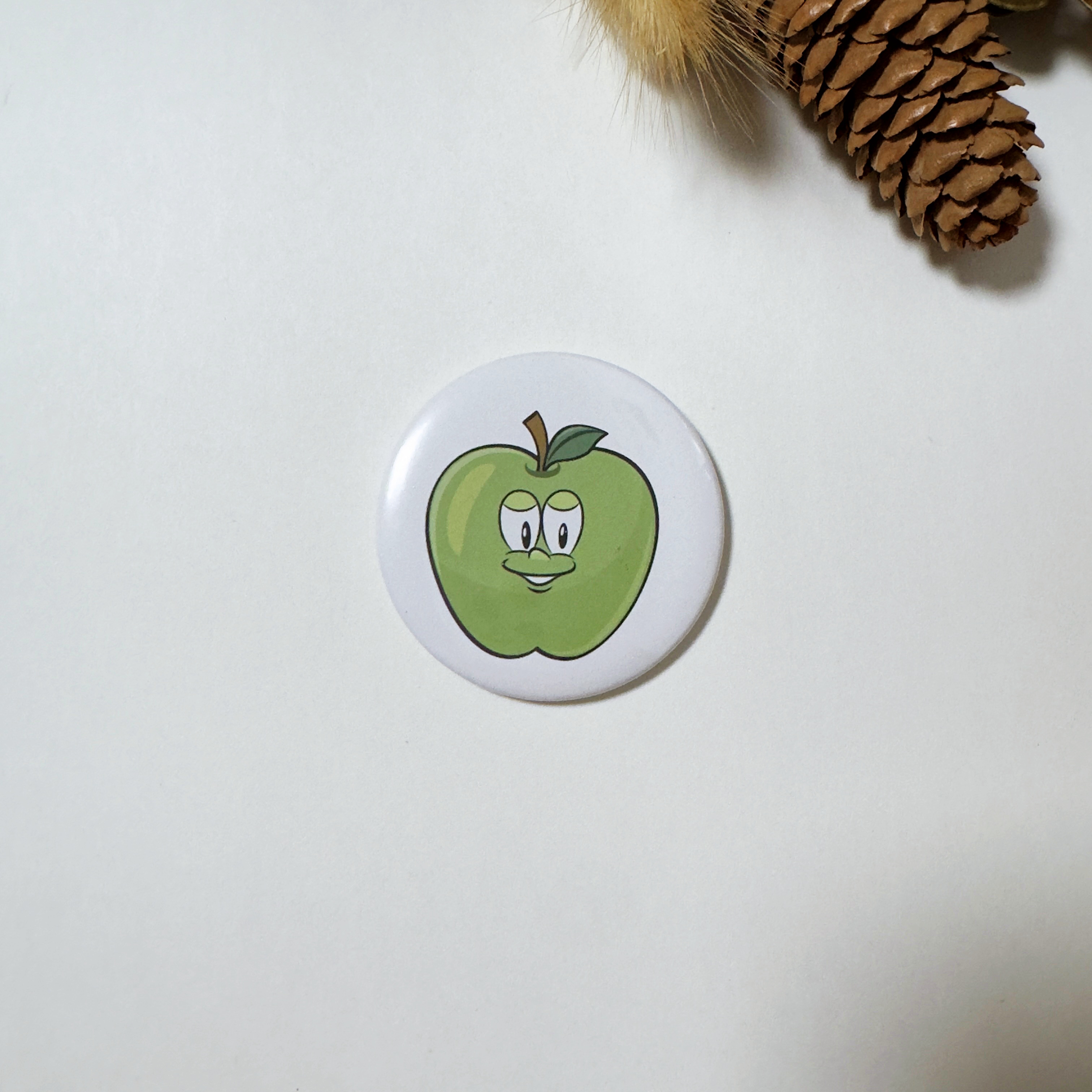 Green Apple Button Fridge Magnet