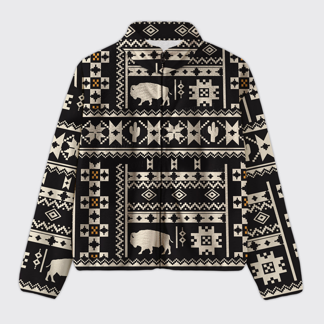 Vintage Digital Buffalo Pattern Fleece Jacket