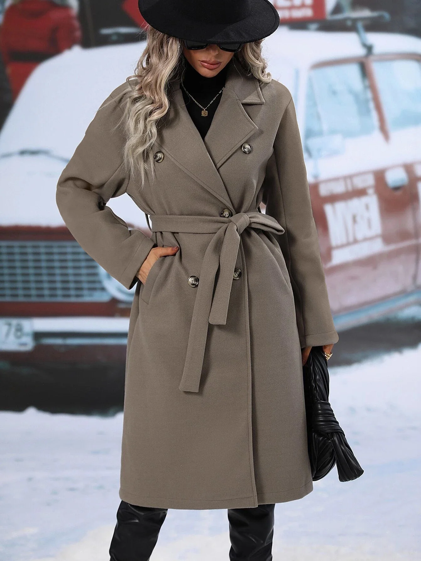 New Style Suit Woolen Double-Breasted Coat For Women