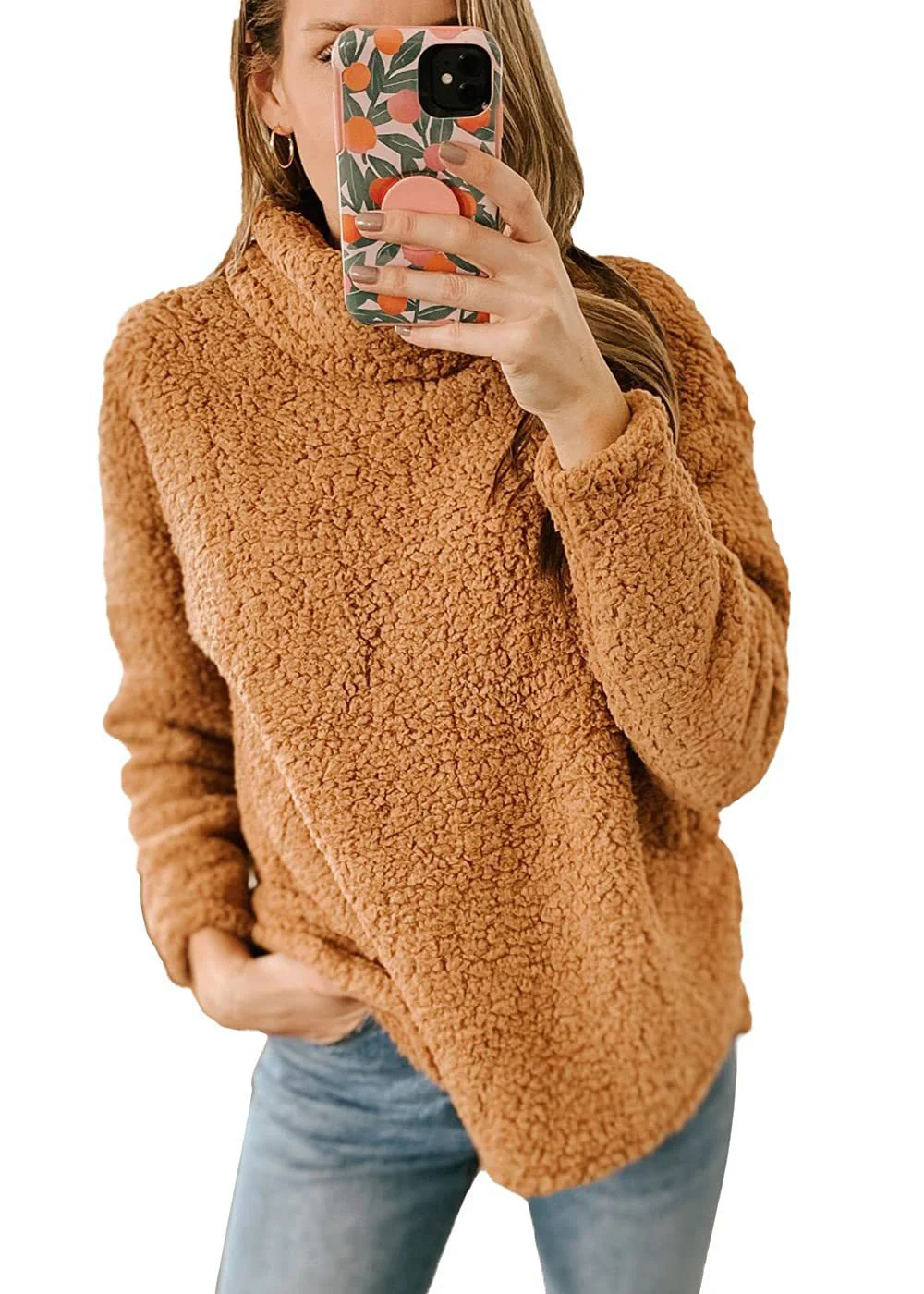 Fur Turtleneck Solid Color Sweatshirt Plush Top