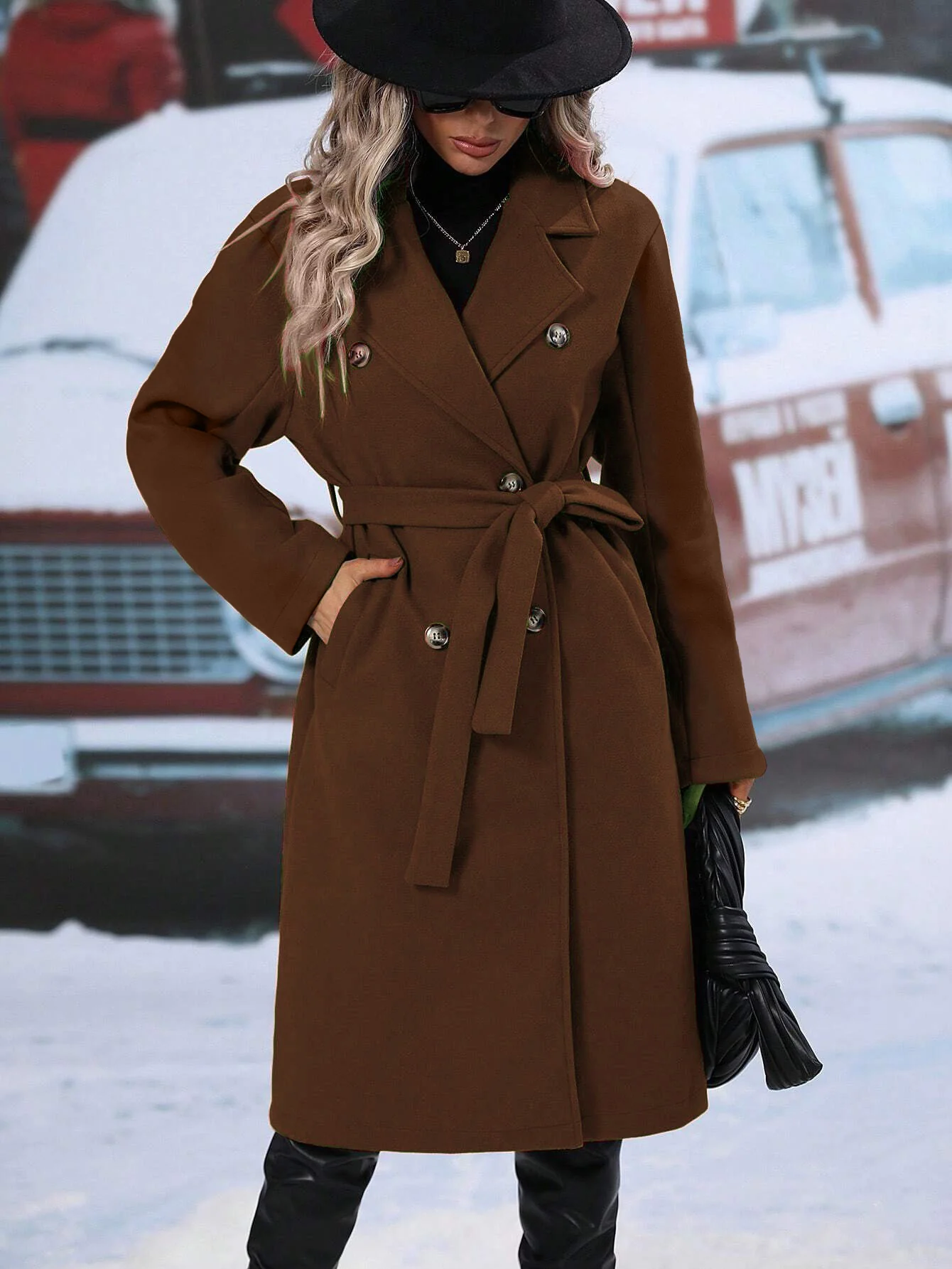 New Style Suit Woolen Double-Breasted Coat For Women