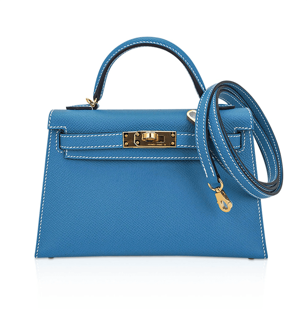 HERMES Mini Kelly Bleu Jean Epsom Gold Hardware