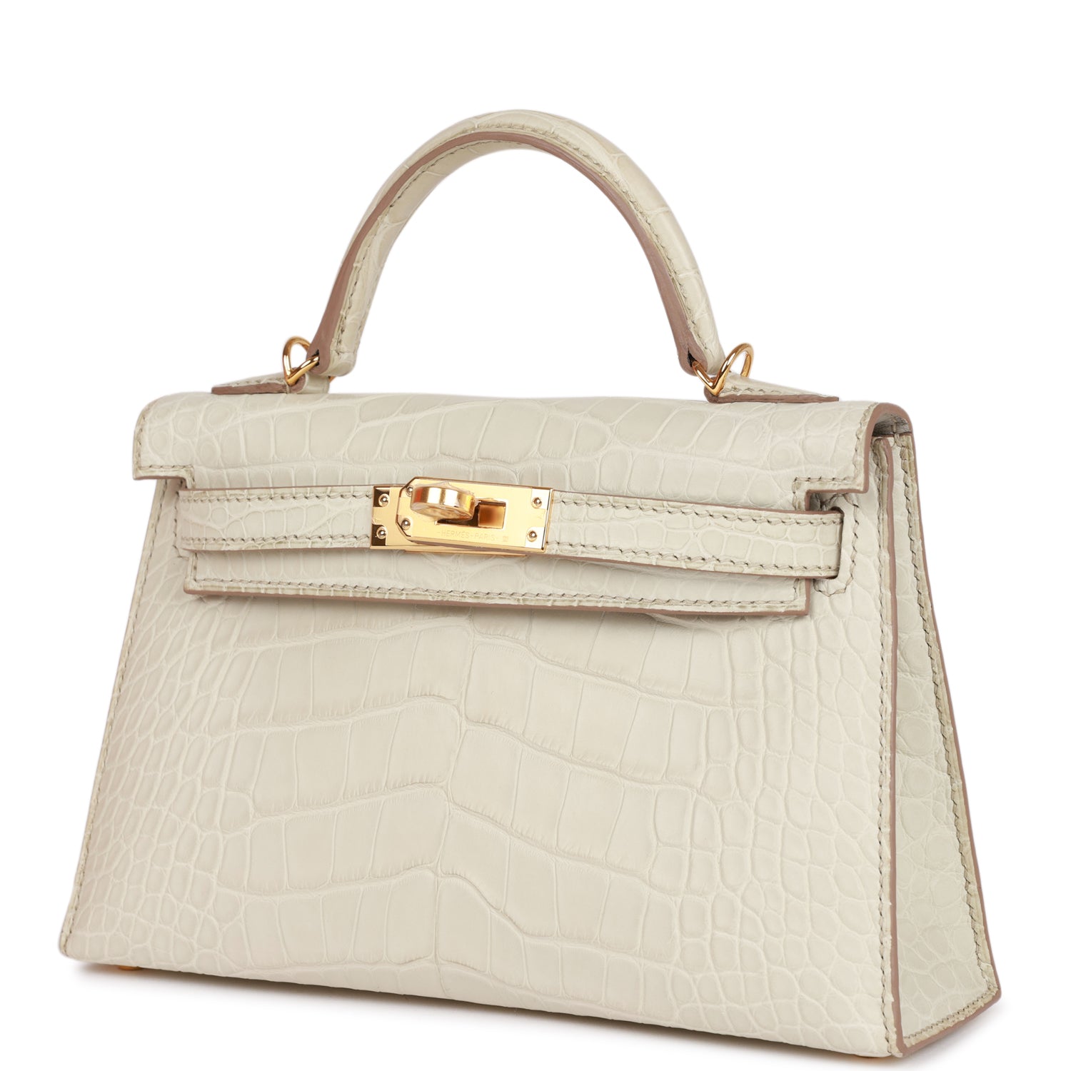 HERMES Kelly Sellier 20cm Beton Matte Alligator Gold Hardware