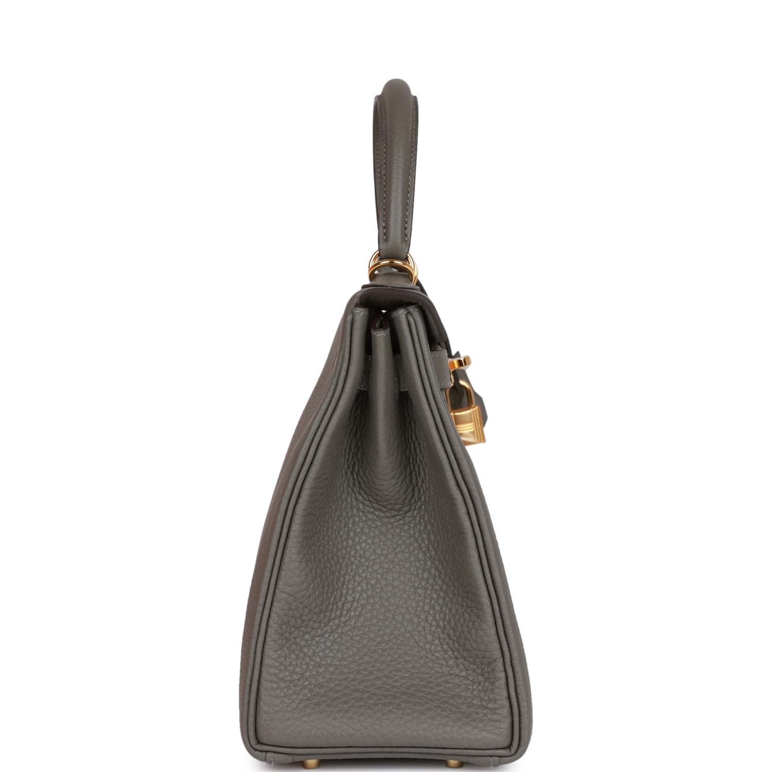 HERMES Kelly Retourne 28 Gris Meyer Clemence Gold Hardware