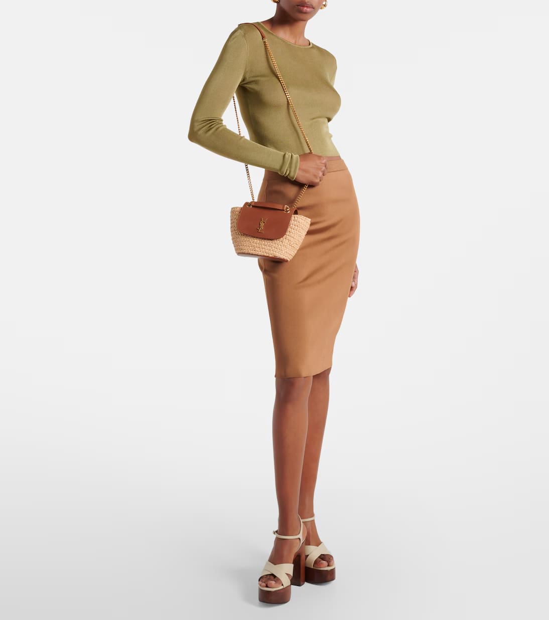 Saint Laurent Manon Mini raffia and leather shoulder bag